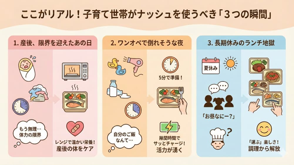 ここがリアル！子育て世帯がナッシュを使うべき「3つの瞬間」