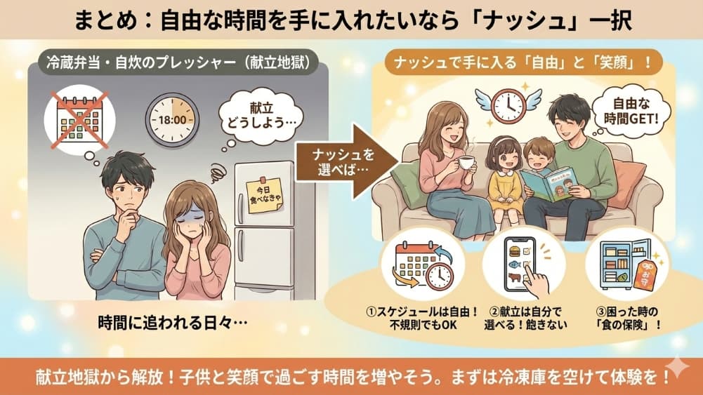 まとめ：自由な時間を手に入れたいなら「ナッシュ」一択